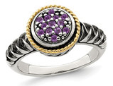 1/4 Carat (ctw) Amethyst Cluster Ring in Sterling Silver with 14K Gold Accents